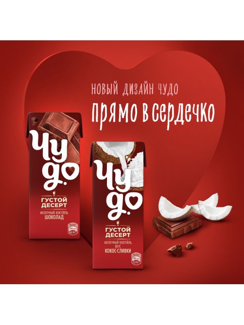 Коктейль молочный Чудо со вкусом Кокос-сливки 2%, 200мл