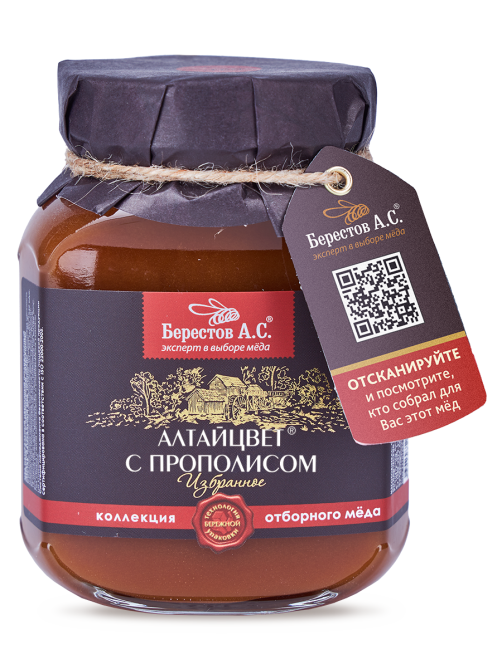 Продукт на основе натурального меда Берестов А.С. Алтайцвет натуральный с прополисом, 500г