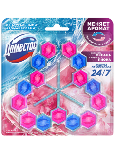 Блок для унитаза Доместос Свежесть океана и нежность пиона (50г x 3шт), 150г