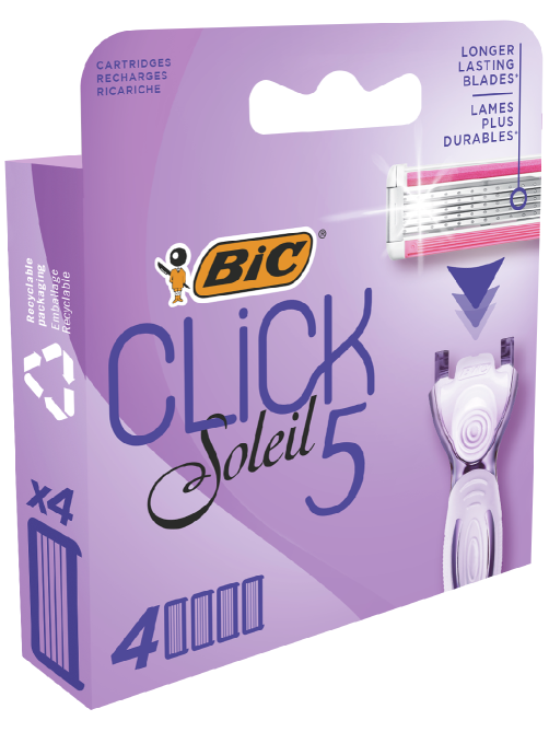 Сменные кассеты для женской бритвы BIC Click 5 Soleil 5 лезвий увлажняющая полоска с алоэ вера, 4 шт