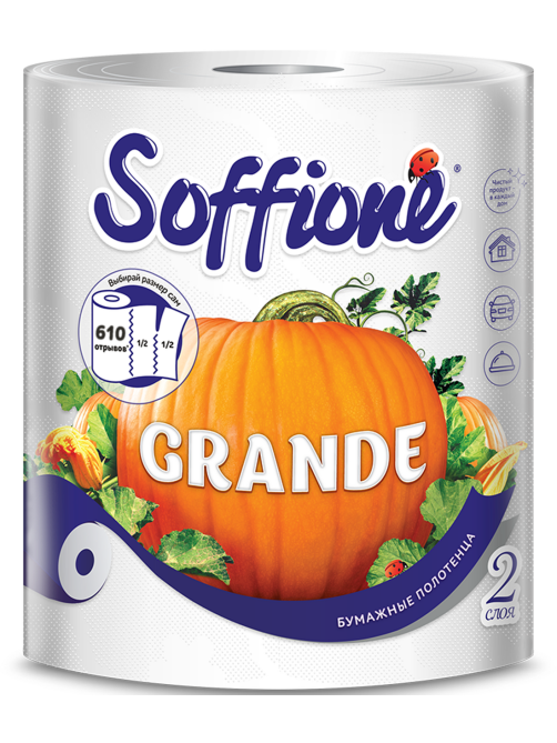 Бумажные полотенца Soffione Grande 2 слоя 1 рулон, 305л