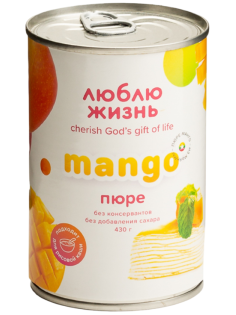 Пюре манго Люблю жизнь Из Мьянмы без добавления сахара, 430г