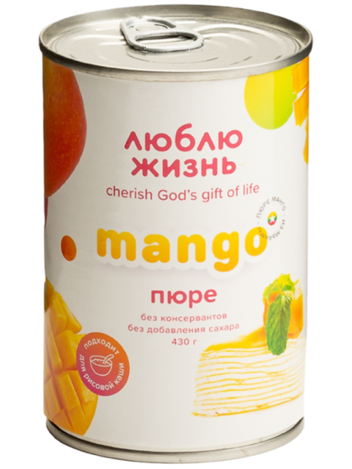 Пюре манго Люблю жизнь Из Мьянмы без добавления сахара, 430г