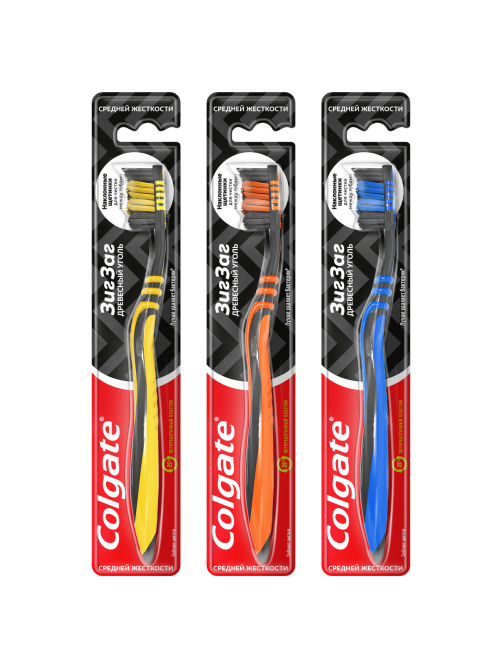 Зубная щетка Colgate Зиг Заг многофункциональная с древесным углем средней жесткости