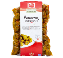Оливки Just Greece Миконские с перцем и чесноком, 500г
