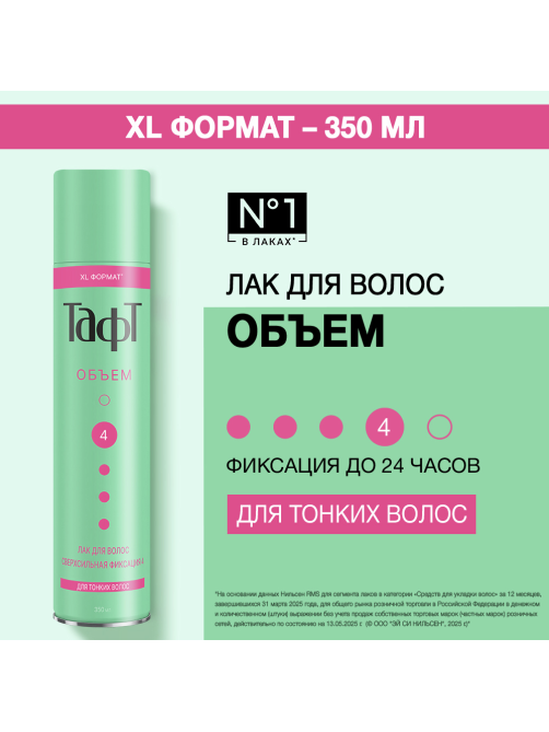 Лак для волос Тафт Объем для тонких волос сверхсильная фиксация, 350мл