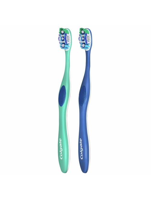 Зубная щетка Colgate 360 Суперчистота всей полости рта антибактериальная, средней жесткости, синяя, фиолетовая 1+1