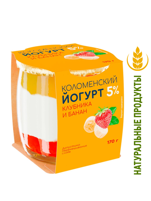 Йогурт Коломенское Клубника-банан 5%, 170г