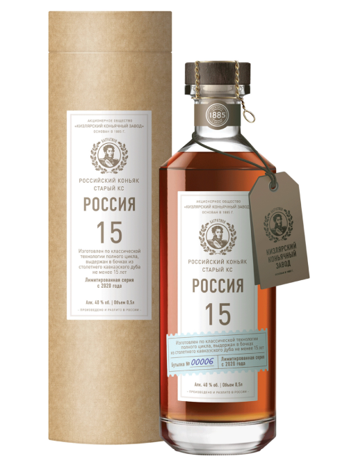 Коньяк Россия КС 15 лет в тубе, 0.5л