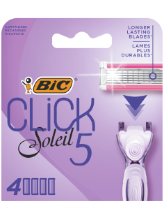 Сменные кассеты для женской бритвы BIC Click 5 Soleil 5 лезвий увлажняющая полоска с алоэ вера, 4 шт