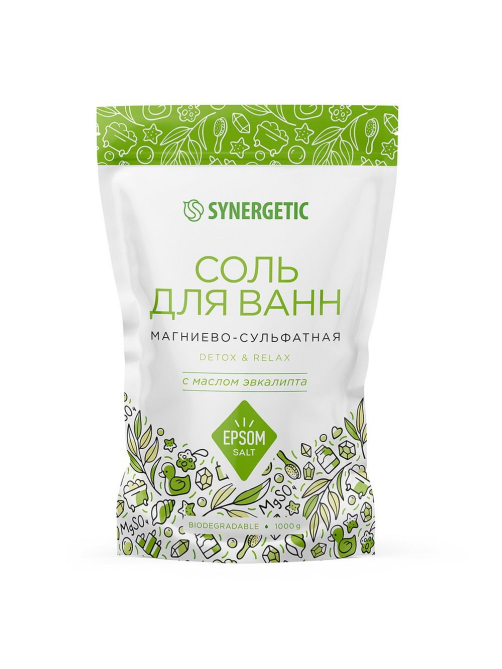 Соль Synergetic для ванн магниево-сульфатная эвкалипт, 1кг