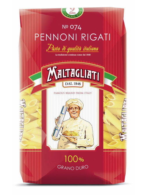 Макароны перья Maltagliati Pennoni Rigati №074 рифленые, 450г