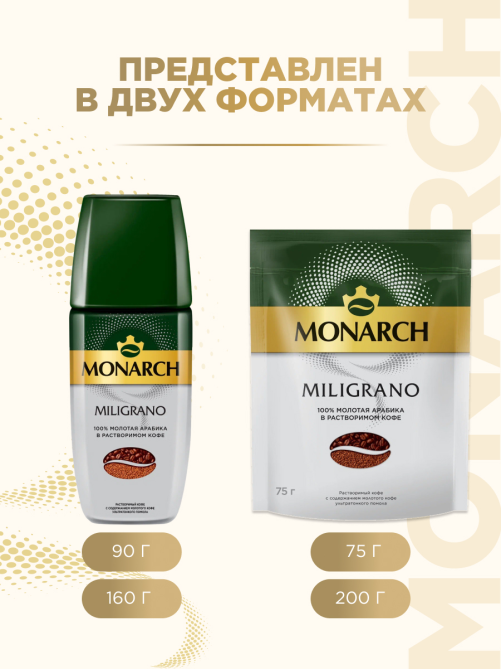 Кофе Monarch Милиграно растворимый с молотым, 200г