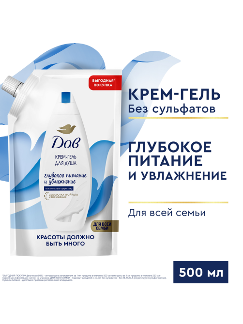 Крем-гель Дав для душа Глубокое питание и увлажнение, 500мл