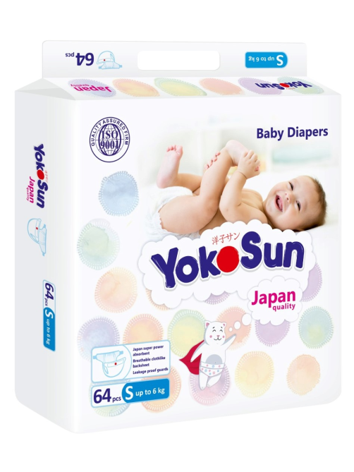 Подгузники Yokosun размер S до 6кг, 64шт