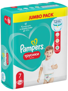 Подгузники-трусики Pampers Pants jumbo 7 размер 17+кг, 34шт
