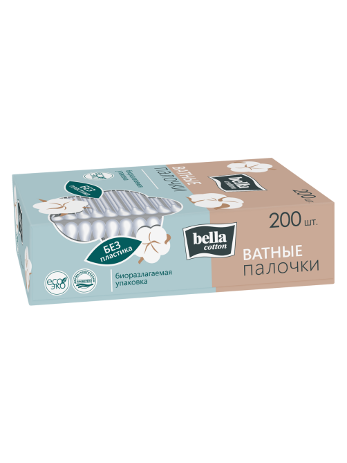 Палочки Bella Happy Cotton ватные на бумажной основе, 200шт