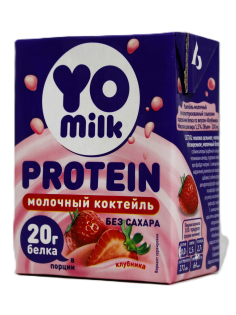 Коктейль молочный Yomilk Protein протеиновый клубника 1.5%, 200мл