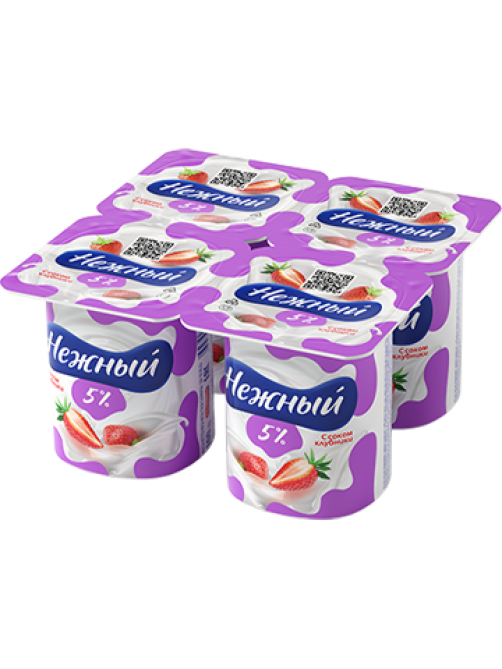 Продукт йогуртный Нежный с клубникой 5%, 100г