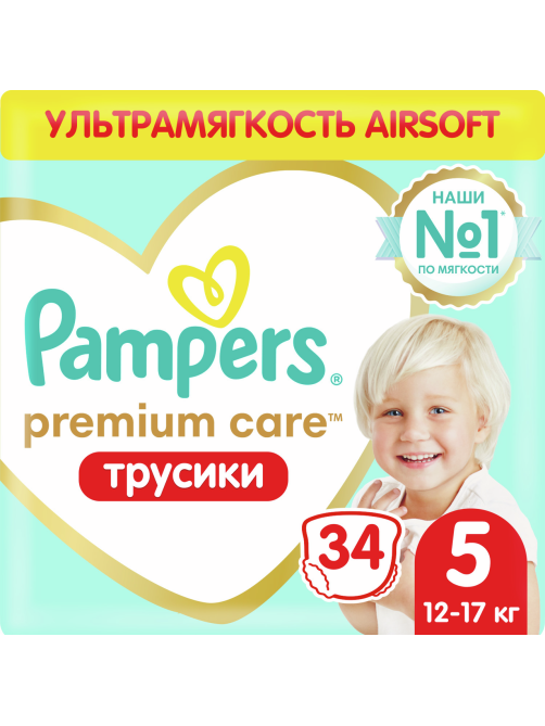 Подгузники-трусики Pampers Premium Care 5 размер 12-17кг, 34шт