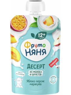 Десерт молочный детский ФрутоНяня яблоко, персик и маракуйя, 90г