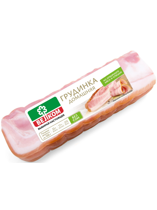 Грудинка свиная Велком Домашняя копчено-вареная кусок, 300г