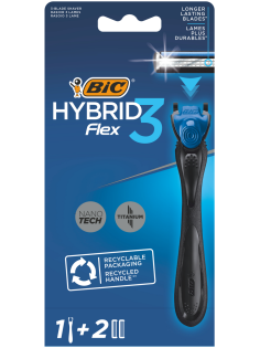 Бритва мужская BIC Flex 3 Hybrid 3 лезвия плавающая головка, 1 ручка и 2 сменные кассеты