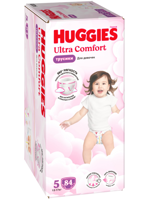 Подгузники-трусики Huggies Ultra Comfort для девочек №5 12-17кг, 84шт