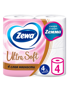 Туалетная бумага Zewa Ultra Soft 4 слоя, 4 рулона