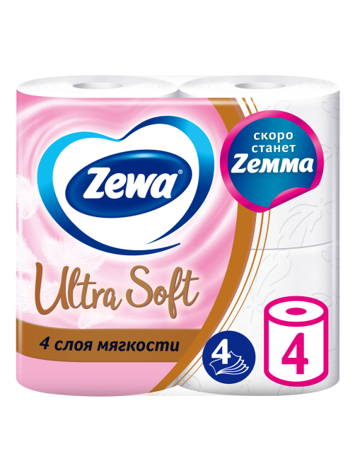 Туалетная бумага Zewa Ultra Soft 4 слоя, 4 рулона