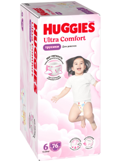 Подгузники-трусики Huggies Ultra Comfort для девочек №6 15-25кг, 76шт