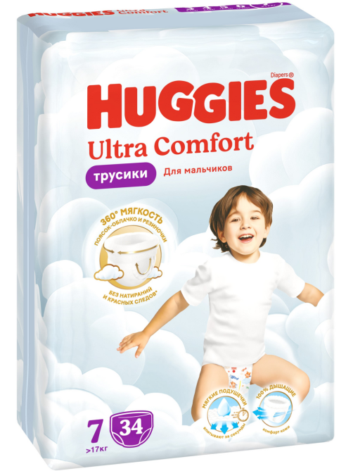 Подгузники-трусики Huggies Ultra Comfort для мальчиков №7 >17кг, 34шт