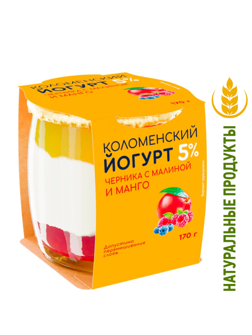 Йогурт Коломенское Черника-малина-манго 5%, 170г