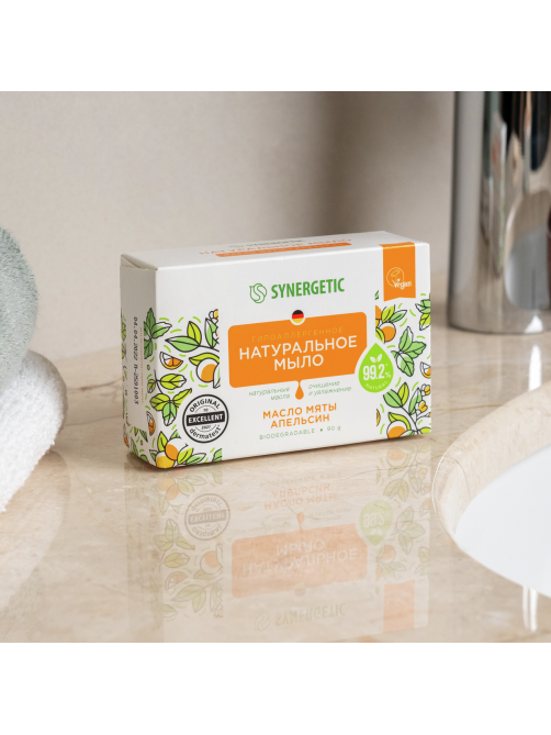 Мыло туалетное Synergetic Масло мяты и апельсин, 90г