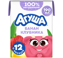 Коктейль молочный детский Агуша Банан и клубника 2% с 12 месяцев, 190мл
