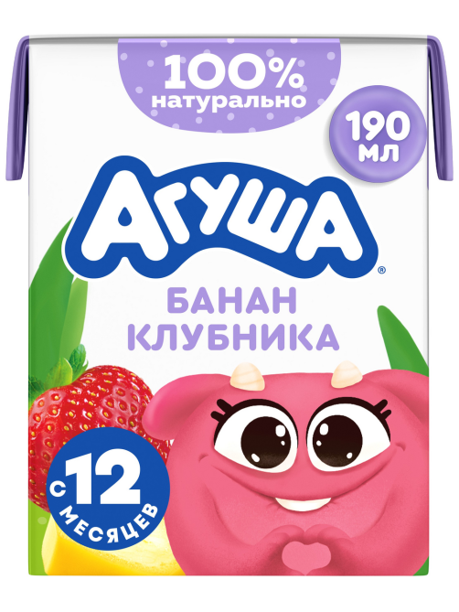 Коктейль молочный детский Агуша Банан и клубника 2% с 12 месяцев, 190мл
