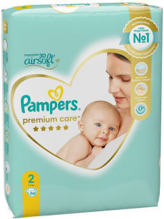 Подгузники для новорожденных Pampers Premium Care mini 4-8кг, 66шт