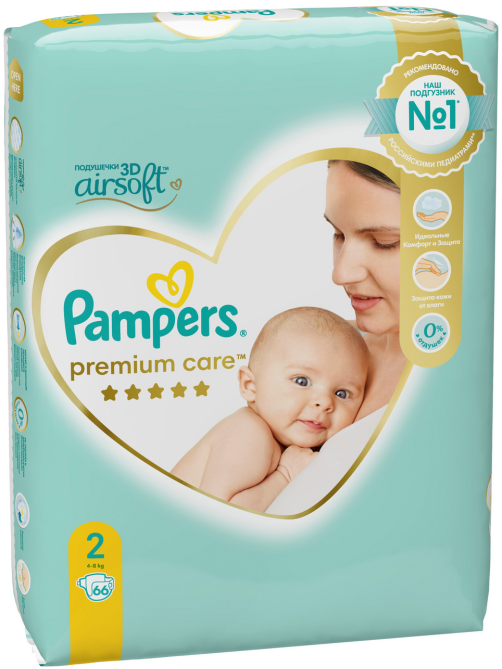 Подгузники для новорожденных Pampers Premium Care mini 4-8кг, 66шт