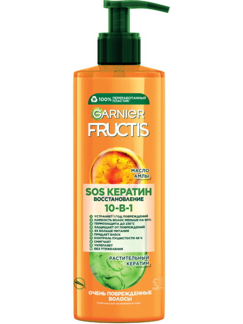 Крем-уход для волос Fructis SOS Спасатель волос 10в1 комплексный несмываемый для очень поврежденных волос, 400мл