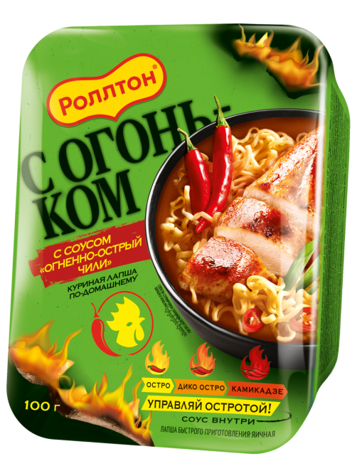 Лапша быстрого приготовления Роллтон куриная с соусом чили, 100г