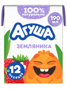 Коктейль молочный детский Агуша Земляника 2% с 12 месяцев, 190мл