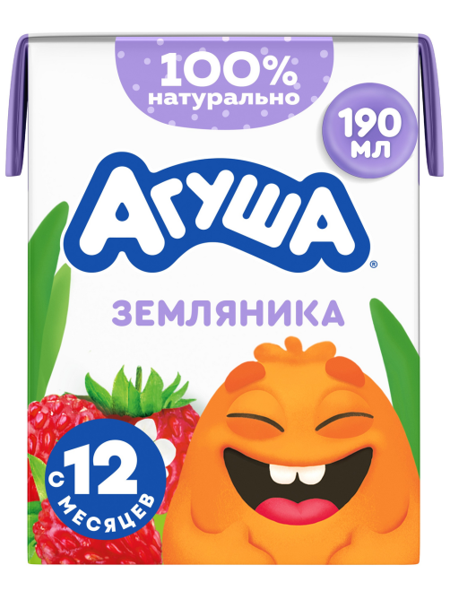 Коктейль молочный детский Агуша Земляника 2% с 12 месяцев, 190мл
