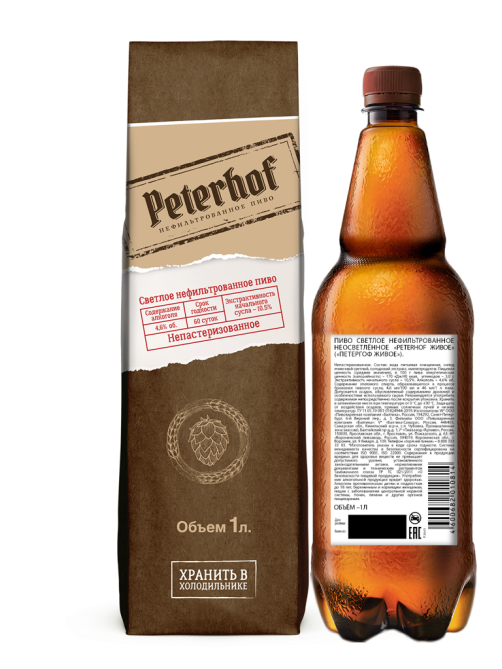 Пиво Peterhof Живое светлое нефильтрованное, 1л