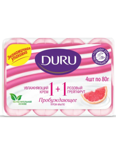 Мыло туалетное Duru Розовый грейпфрут 1+1 (80г x 4шт), 320г