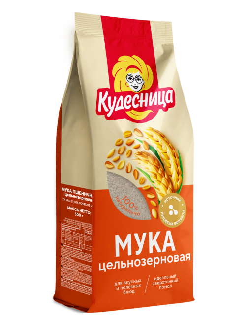 Мука пшеничная Кудесница цельнозерновая, 500г