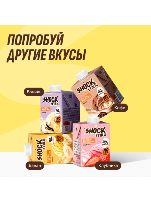 Коктейль молочный Shock Milk Protein обезжиренный клубника, 480мл
