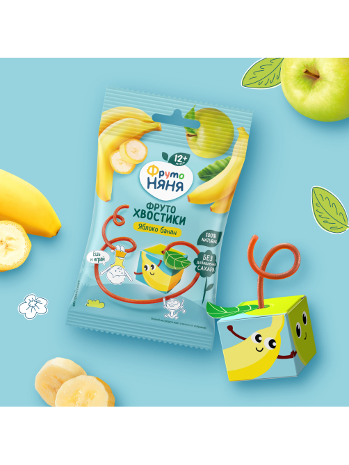 Кусочки фруктовые ФрутоНяня хвостики яблоко и банан, 15г