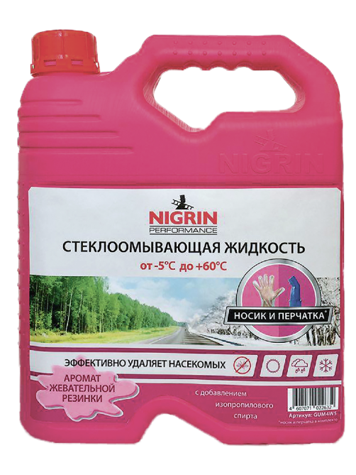 Жидкость стеклоомывателя Nigrin Жевательная резинка летняя до +60C, 4л