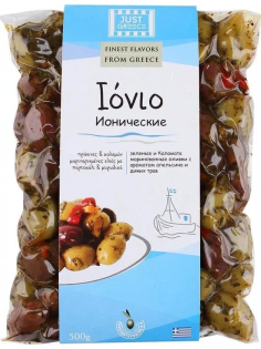 Оливки Just Greece Ионические с апельсином и травами, 500г