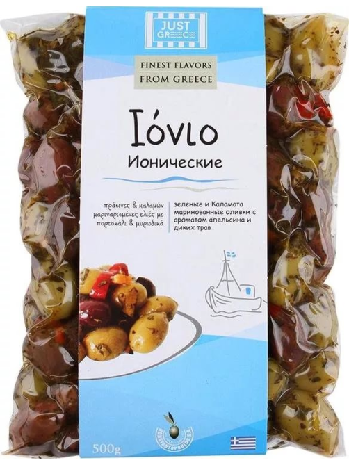 Оливки Just Greece Ионические с апельсином и травами, 500г